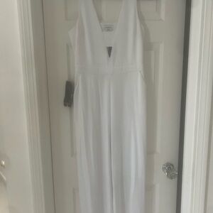 Bebe White V-Neck Sleeveless Jumpsuit